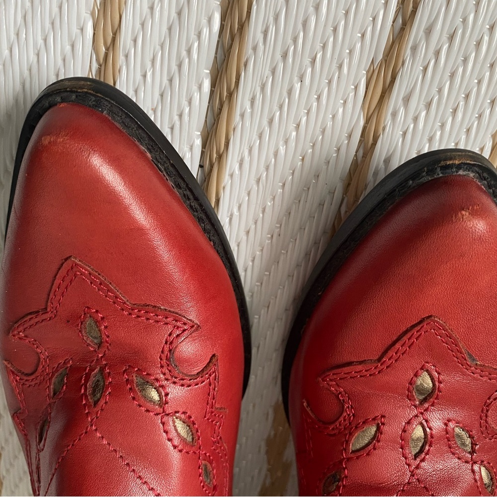 Reba Red Leather Cowgirl Ankle Boots Size 8 - Picture 4 of 9